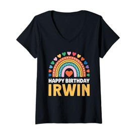 Womens Irwin Happy Birthday Rainbow V-Neck T-Shirt
