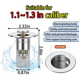 2pcs Sink Stopper with Filter: Anti-Clog Pop-Up Drain Filter Stopper with Odor Block for Kitchen/Bathroom Sinks