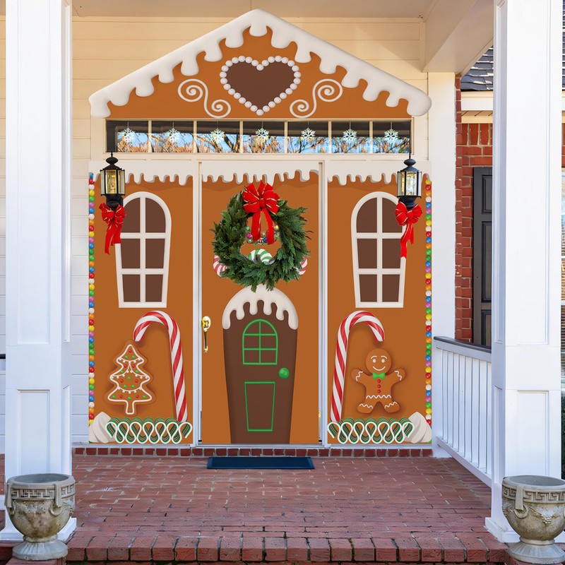 4Pcs Gingerbread House Door Cover Christmas Gingerbread Door Decorations Ginger