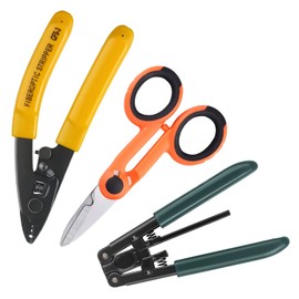 Duogalia 3 in 1 Fiber optic Tool Kit, 1 PC Fiber Optic Drop Cable Stripper & 1 PC CFS-3 Fiber Optic Stripper 3 Port Hole Stripping Tool & 1 PC Kevlar Shears for FTTH Drop Cables,Stripping Plier.