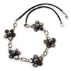 Avalaya Delicate Dark Grey Shell Floral Leather Cord Necklace -