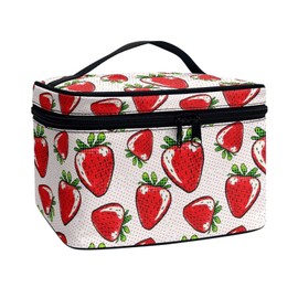 Jolamirel Red Strawberry Travel Toiletry Bag Kit Makeup Case for Women, Polka Dot Fruit Strawberries Dopp Kit Zipper Cosmetic Organizer Brush Holder Makeup Bag