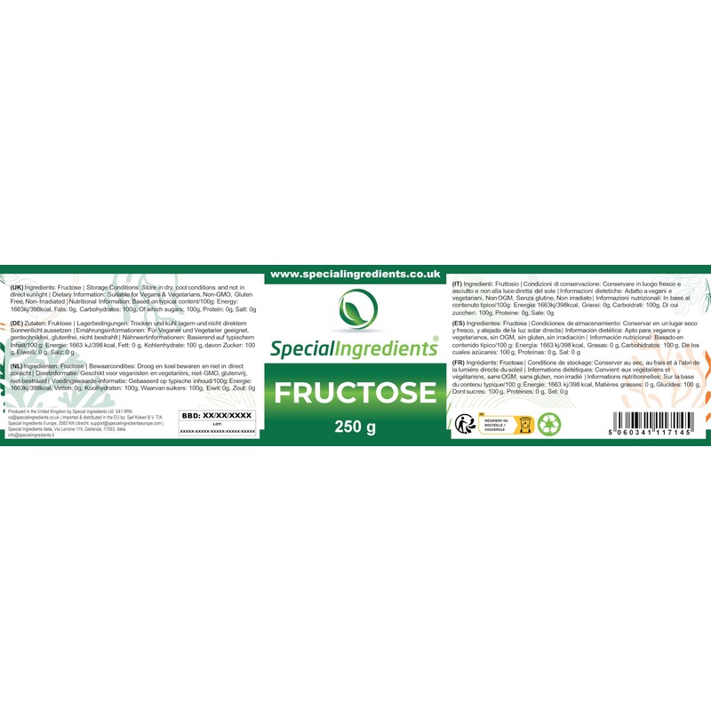 Fructose 250g (Fruit Sugar) Premium Quality Non GMO, Vegan, Gluten
