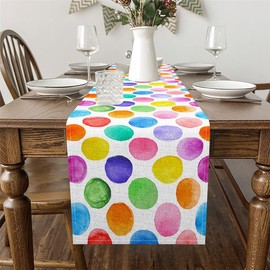 Erosebridal Polka Dot Table Runner 13x90 Colorful Round Rectangular Runner Geometric Dot Table Runners Modern Abstract Rainbow Oil Painting Table Center Decor for Home Party Decor