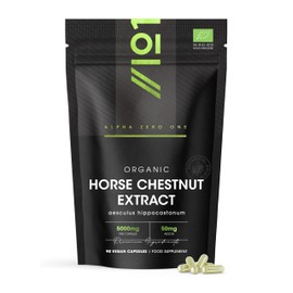 Horse Chestnut Extract 5000mg - 10% Aescin (50mg per Capsule) – 90 Vegan Capsules – High Strength Aesculus Hippocastanum Supplement – 3 Months Supply – By Alpha01