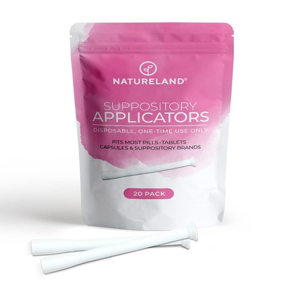[20 Pack] Natureland Vaginal Suppository Applicators for Women, Designed in USA, Soft Tip Auxiliary Tool for Pills, Boric Acid, and pH Balance Tablet Suppositories, Individually Wrapped