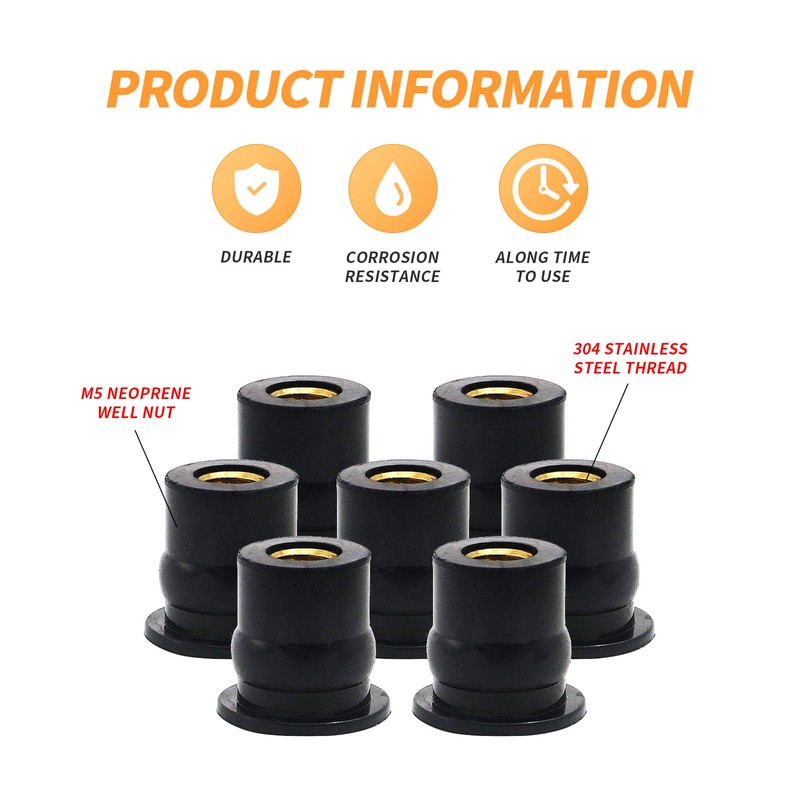20PCS M5 Rubber Well Nuts, Universal Fairing Fasteners Windshield Motorcycle