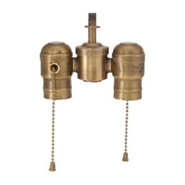 B&P Lamp® 2-Lite Cluster W/Pull-Chain Sockets, Antique Brass