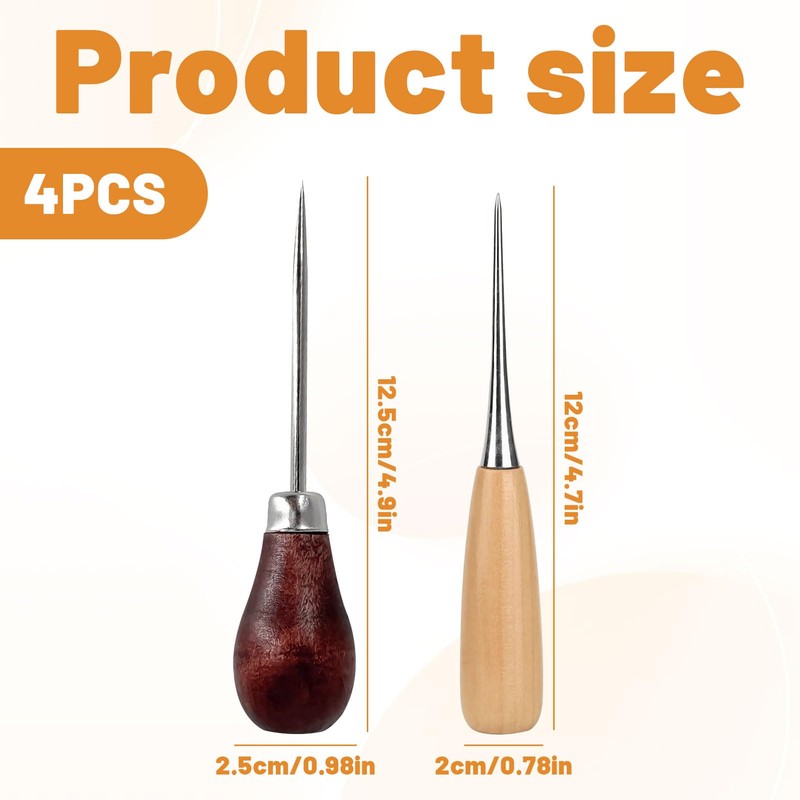 Bradawl, 4 Pcs Bradawl Tool, Gourd Shape Awl Tool,Brown Beige
