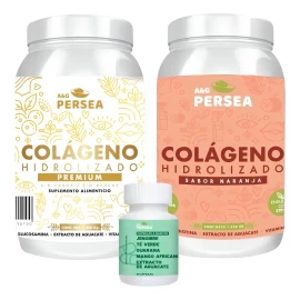 AG PERSEA Pack 2 Colgeno Hidrolizado Sabor Naranja y Premium Sin Sabor 1.2 KG cu reforzados con Extracto de Aguacate Biotina y cido Hialuronico       