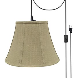 Aspen Creative, Beige, 70223-21 One Plug-in Swag Pendant Light Conversion Kit with Transitional Bell Fabric Lamp Shade, 13" Width