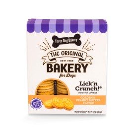 Three Dog Bakery Classic Cremes Baked Dog Treats, Golden with Peanut Butter Filling, 13 oz,Brown,310077