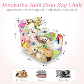 Yartmon Clear Stuffed Animal Bean Bag Chair Cover for Kids, Kids Toddler Armchair, Comfy Children's Furniture, 60×45×60cm Soft Child Safe Seat, Playroom Sofa, stuffed animal bean bag storage