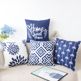 NIULAA Soft Cushion Cover, 50 x 50 cm, Set of 4, Navy Blue, Decorative Cushion Covers, Couch Cushion, Modern Cuddly Decorative Cushion Cover, Square Cushion Cover, Sofa Cushion, Decorative Cushion,