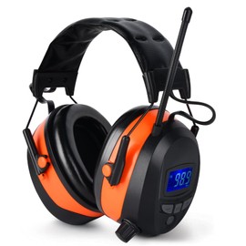 Safety Earmuffs with Bluetooth FM Radio for Mowing, NRR 29dB Industrial Ear Hearing Protection Ear Muffs, Noise Cancelling Wireless Headphone - 2023 Upgraded LCD Display, Rechargeable BL-5B Battery