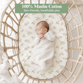 Coreeky Baby Muslin Bassinet Sheets 3 Pack for Boys & Girls, Soft Breathable Cotton Bassinet Mattress Cover, Universal Fit for Hourglass, Oval, and Rectangle Mattress (Spring Meadow)