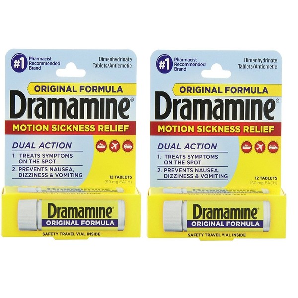 Dramamine Motion Sickness Relief Original Formula, 50 mg, 12 Count 2-Pack