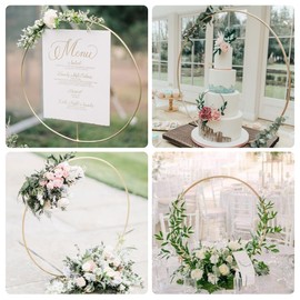 6 Pack Floral Hoop with Stand and 38-Yard Paddle Wire 24 Inch Metal Rings for DIY Centerpiece Table Decorations Crafts Macrame Rings Hoop Wreath Dream Catcher Rings Wedding Christmas Wreaths, Gold