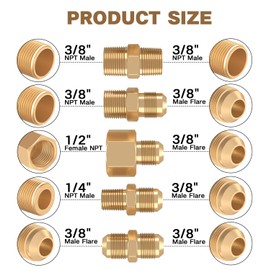 48Ft High Pressure Braided Propane Hose Extension and Fittings with Conversion Coupling 3/8" Flare to 1/2" Female NPT, 1/4" Male NPT, 3/8" NPTMale, ⅜” Male Flare for BBQ Grill, Fire Pit, Heater