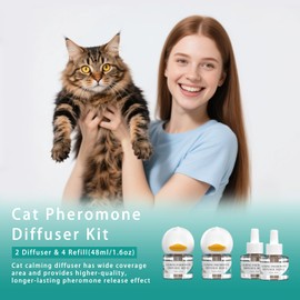 NHMFMLZW Cat Pheromones Calming Diffuser Kit, Pheromone Diffuser to Calm Cats, Multi Cat Anxiety Relief Stress Reduction, Reduce Fighting, Spraying and Scratching, 2 Diffusers & 4 Refills