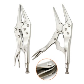 QWORK Original Locking Pliers Long Nose, 4 Pack 9" Long Nose Pliers, Curved Jaw Pliers, 2-3/4" Maximum Opening Locking Pliers Set