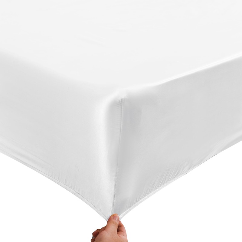 ROOEE Satin Silk Fitted Sheet with Pillowcase Set Breathable Soft