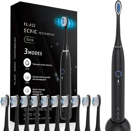 Sonic Electronic Toothbrush for Adults - 10 Brush Heads Sonicare Power Toothbrush,2 Minute Smart Timer Wireless Recyclable Toothbrush 4 Hours Last 40 Days - Color: Black