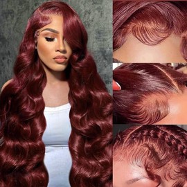 Cfaimity Reddish Brown Lace Front Wigs Human Hair 13x4 HD Body Wave Lace Front Wig Pre Plucked 180 Density Lace Frontal Wigs 33# Color Brown Auburn Human Hair Wig for Women 20 Inch