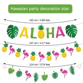 duoyif Hawaii Party Deko 3stk Aloha Girlande Tropische Hawaii Deko, Aloha Banner Ananas Blatt Flammenvogel Anhänger, Papiergirlande Für Hawaiian Deko Party Fasching Gartenparty Geburtstag (Hawaiideko)