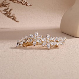 Kercisbeauty Sparkle Crystal Gold Flower Hair Clip for Wedding Brides Bridesmaid Women Banquet Prom Headpiece (Gold)