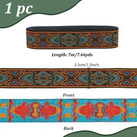 PH PandaHall 7M Woven Jacquard Ribbon 1.3 Inch Ethnic Ribbon Vintage Floral Embroidery Ribbon for Sewing Clothes Bag Home Decor Gift Packaging