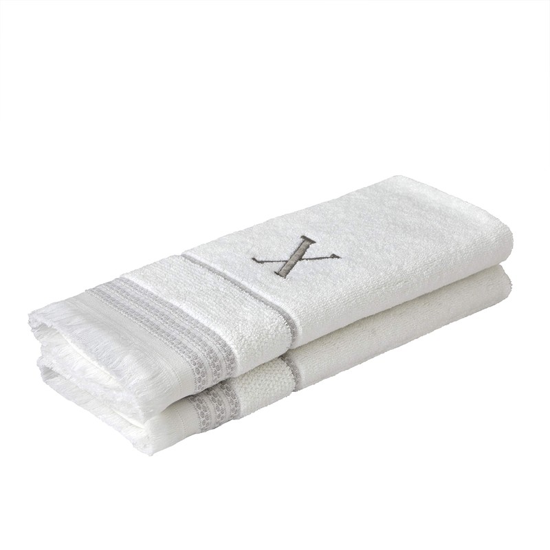 SKL Home Casual Monogram Hand Towel Set, X, 16x26, White