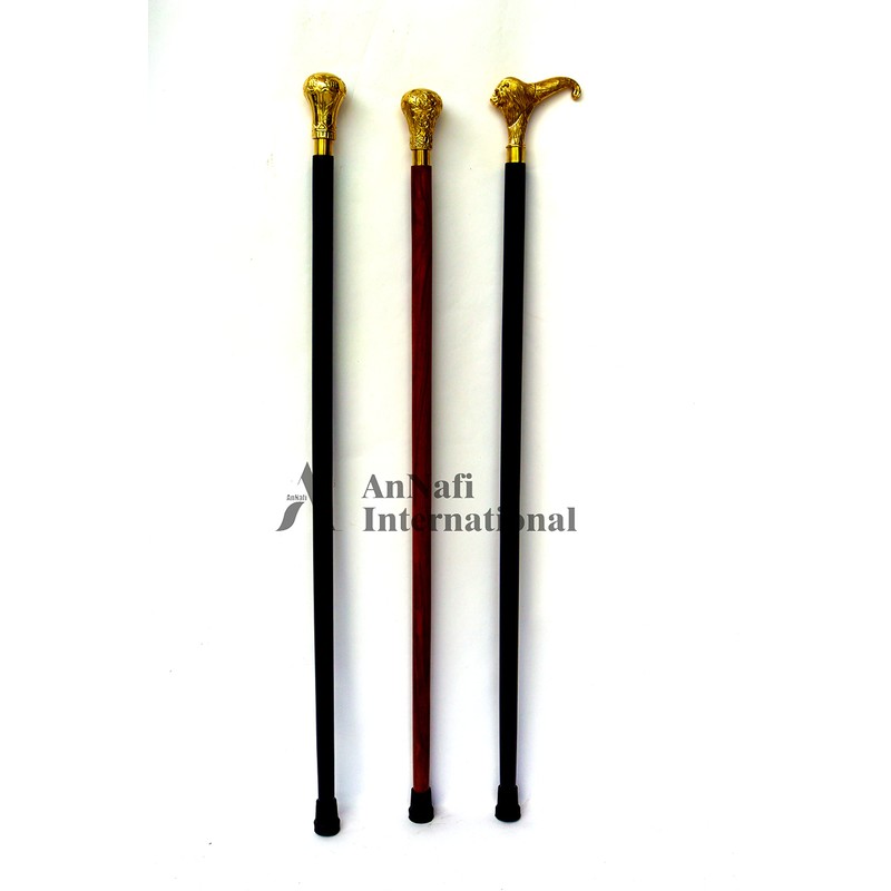 AnNafi Silver Plated Walking Cane Black Metal Chrome Finish Handle