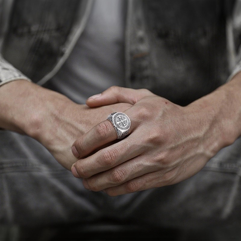 Vito S925 Sterling Silver Saint Benedict Ring for Women Men,