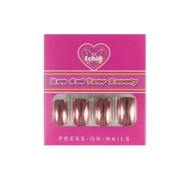 EchiQ Chrome Punk Metallic Pink Square Press On False Nails Medium Short Length Fingernails Velvet Fake Nails Bright Acrylic Manicure Art Tips Women 24pcs/Set