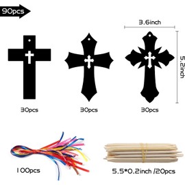 BeYumi 90Pcs Scratch Cross Ornaments DIY Magic Rainbow Color Scratch Cards Paper Art Party Favors Sunday School Classroom Decor Supplies Crafts Kit Religious Christian Birthday Gifts for Kids