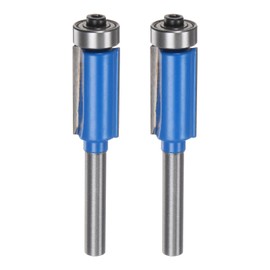 HARFINGTON 2pcs Flush Trim Router Bit 6mm Shank 1/2" Dia 1" Cutting Depth Top Bearing Flush Straight Cut Trimming Router Bits Carbide for Particle Board Plywood MDF Woodwork, Blue