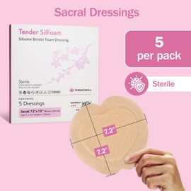 Sacrum Silicone Foam Dressing with Border - 5 7.2x7.2 Sacral Silicone Foam Dressings for Wound Care & Dressings - Absorbent and Good for Sensitive Skin