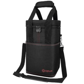 OPUX - Bolsa de vino con 4 botellas, bolsa aislada para enfriar vino para viajes, pícnic, BYOB, bolsa de vino acolchada portátil a prueba de fugas con correa para el hombro para cena, regalo de vino de Navidad, para mujeres y hombres (negro)