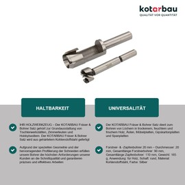 KOTARBAU® Milling Cutter & Drill Bit Set 20 mm Wood Drill Forstner Drill Bit Tang Drill Bit Branch Hole Drill Bit Wood Cone Grafting Drill Bit Wood Cutter