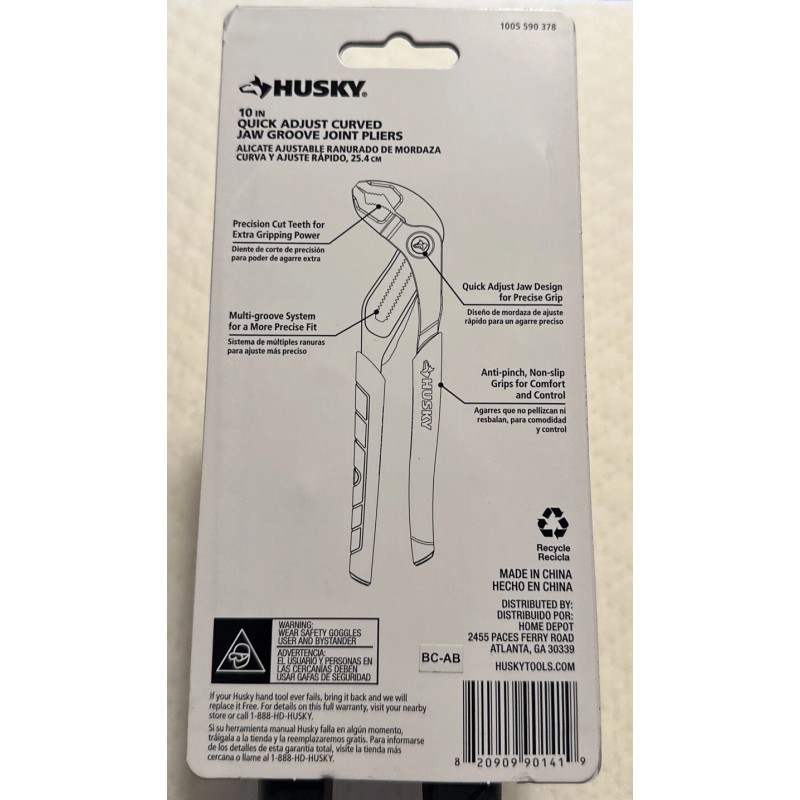 Husky 10 in. Quick Adjust Curved Jaw Groove Joint Pliers