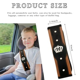 Gasedin Car Seat Belt Cover, Leather Safety Belt Shoulder Strap Covers with Sparkling Diamond Crown, Soft Seat Belt Decorative Cover Mats for Cars Trucks SUVs, Car Accessories (Coffee)