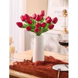 Drewev 30 Pcs Red Artificial Tulips Tulips Artificial Flowers Faux Tulips Fake Tulip Flowers Real Touch 13" Silk Flower for Bulk Home Wedding Party Valentine's Mother's Decorations(Red)