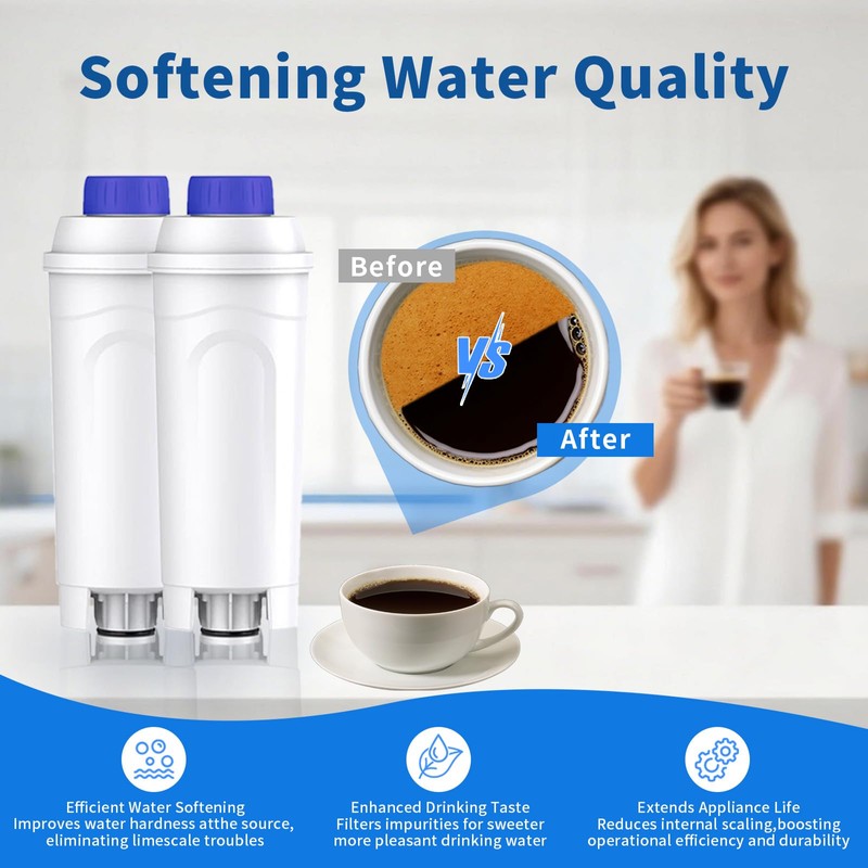 4 Pack DLSC002 Coffee Water Filter for DeLonghi - Coconut
