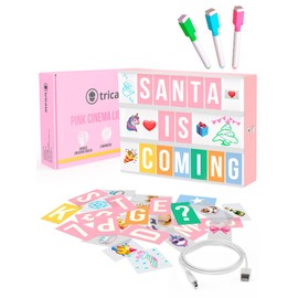 Pink Cinema Light Box with 312 Letters, Emojis & 3 Markers - Led Light Box sign for Home & Pink Room Decor - Premium Light Up Letter Board - Best Gift Idea for Women & Girls on Christmas or Birthdays