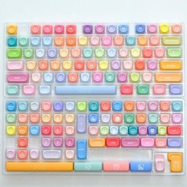 ILYCHEEGAMI PBT Cute Gradual Colourful MOA Height Round Keycap Set for Kids Girl Custom for Gateron Kailh Cherry Mx Switch Layout ANSI Mechanical Keyboard (MOA-Gummy Bear)