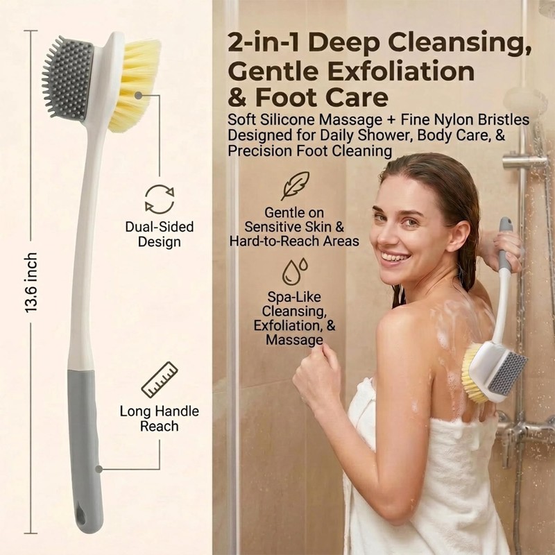 13.6" Long Handle Exfoliating Body Scrubber 2-in-1 Dual Sided Bath