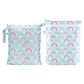 Bumkins - Waterproof Wet and Wetdry Bags - For Beach, Baby, Travel, Swim Suit, Cloth Diapers, Pump Parts, Pool, Gym, Toiletries - Reusable & Easy to Clean - Rainbows Blue