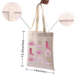VAMSII Cowgirl Tote Bag Retro Western Cowgirl Gifts Country Gift Cowgirl Western Boots Reusable Bag Western Women Gifts (beige)