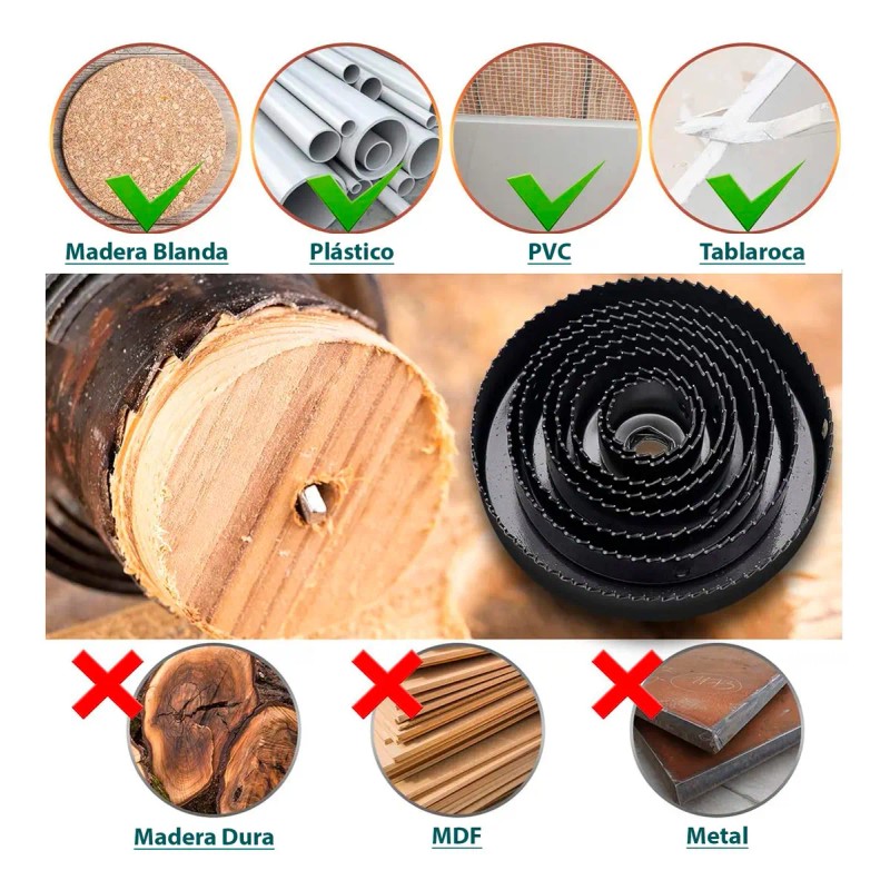 Broca Perforadora Sierra Kit 18pza Sacabocado Madera Copa Circular
